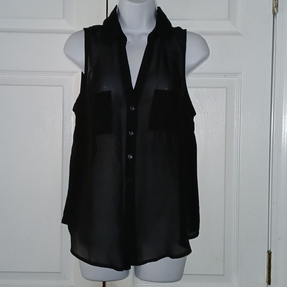 Wet seal black sheer button down blouse  Sz L NWOT